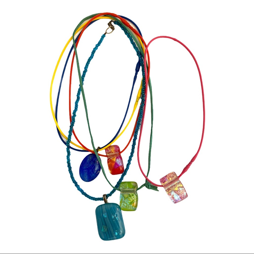 5 resin necklaces w/rubber, leather & bead chains